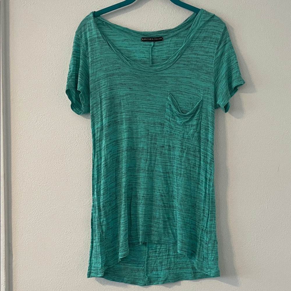 Harlowe & Graham long Teal Short Sleeve Tee Sz M NWOT